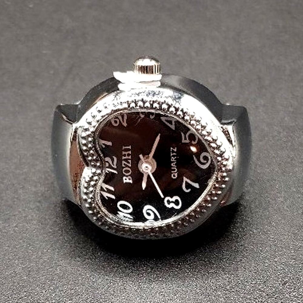 Silver Black Heart Ring Watch Vintage 90's Y2K Valentines Day Anniversary Gift